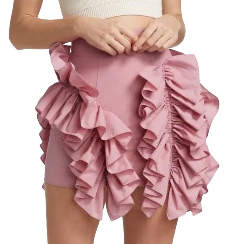 NWOT Aknvas Eliz Ruffle Pink Mini Skirt in Dust Pink 4